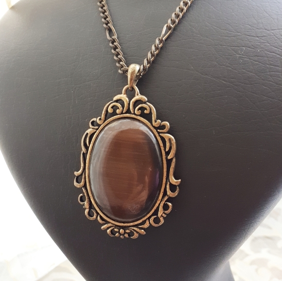 Vintage victorian revival brown moonglow pendant - Picture 5 of 11